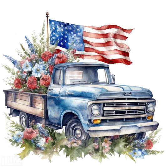 4th of July Retro Blue Truck