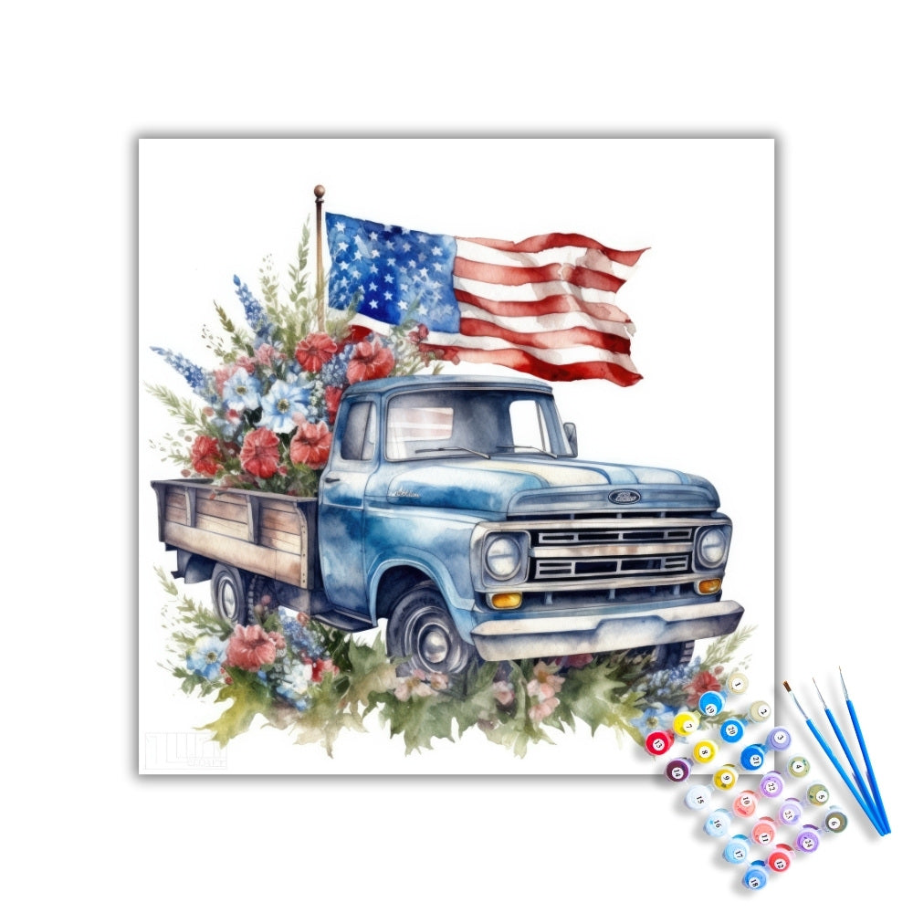 4th of July Retro Blue Truck Paint by Numbers Kit