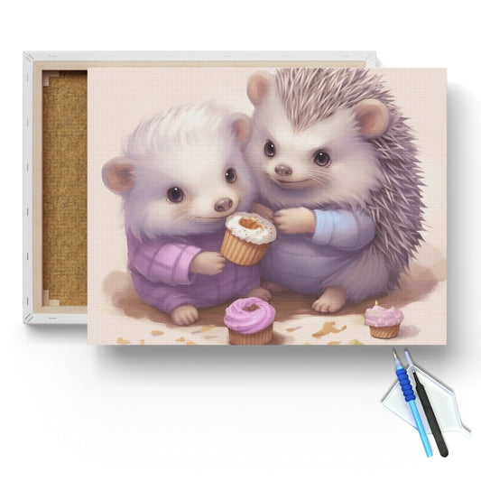 Adorable Hedgehogs with Cupcakes Diamond Painting Kit