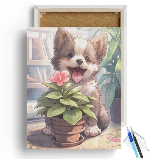 Blooming Puppy Delight Diamond Painting Kit