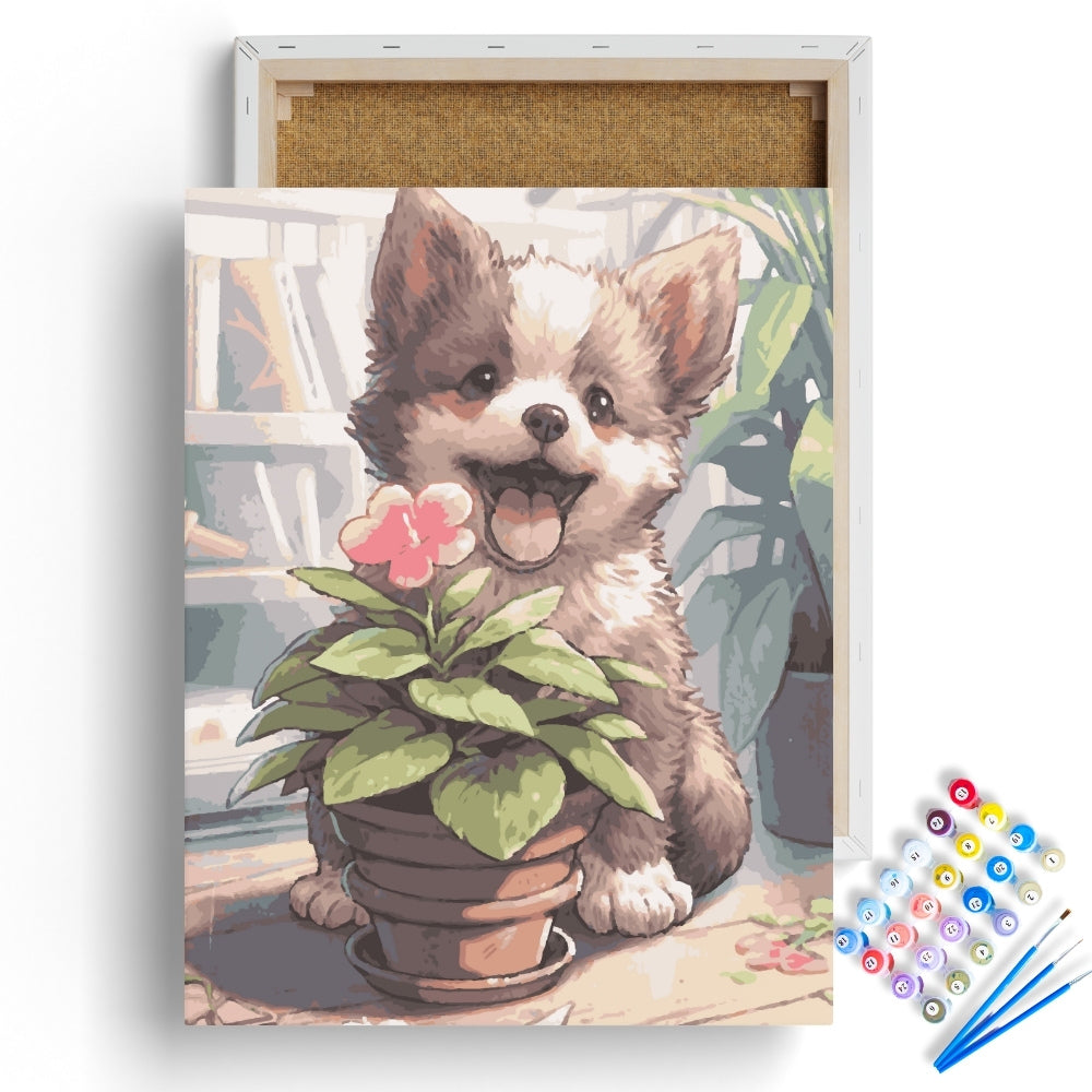 Blooming Puppy Delight Paint by Numbers Kit