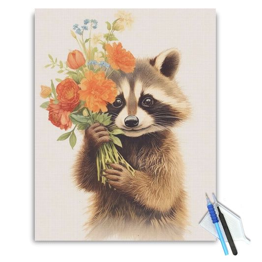 Charming-Raccoon-with-Flowers-Diamond-Painting-Kit-1