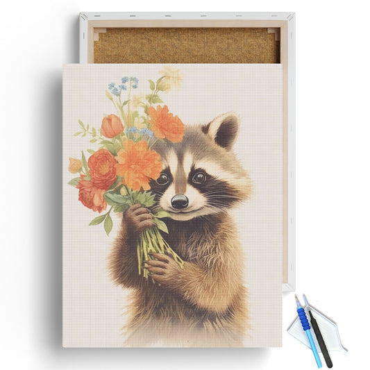 Charming Raccoon with Flowers Diamond Painting Kit