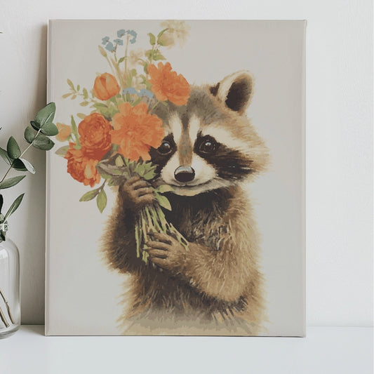 Charming-Raccoon-with-Flowers-Paint-by-Numbers-Kit-1