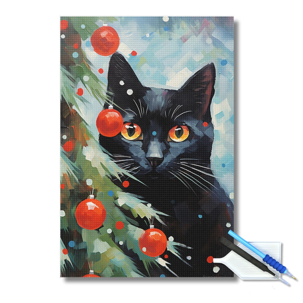 Christmas Black Cat Diamond Painting Kit