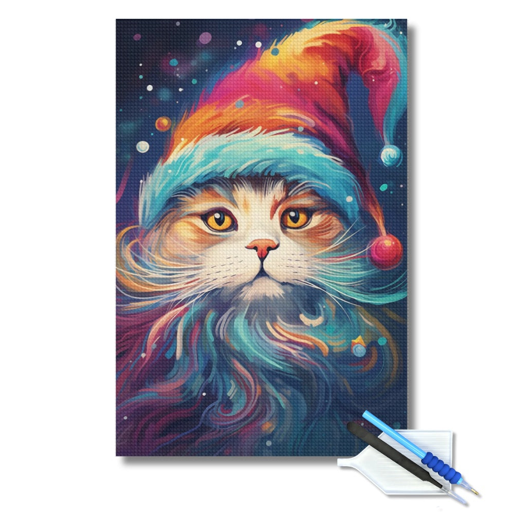 Christmas Whimsical Santa Cat Diamond Painting Kit