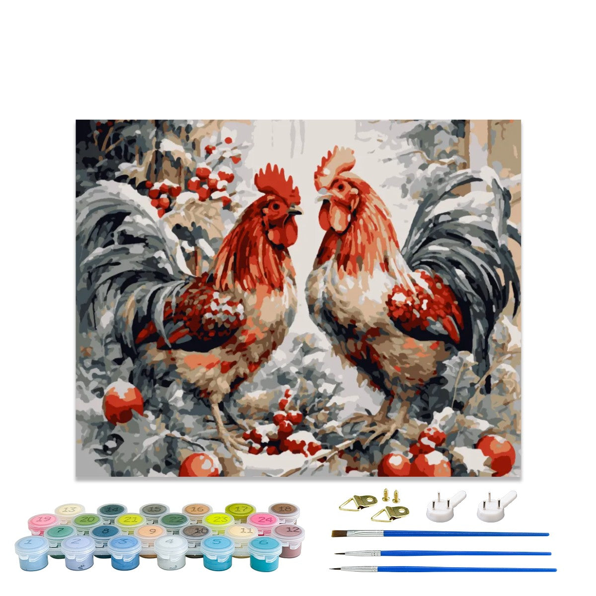 Festive Rooster Pair Paint By Numbers Kit