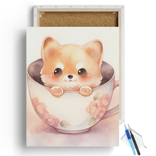 Floral Teacup Puppy Diamond Painting Kit