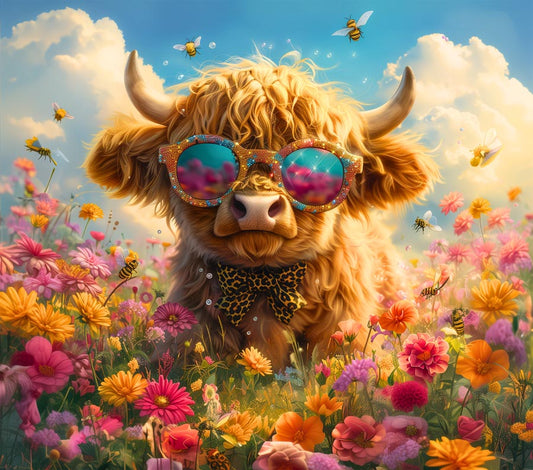 Funky Highland Cow in Floral Wonderland