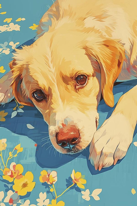 Golden Retriever Floral Portrait