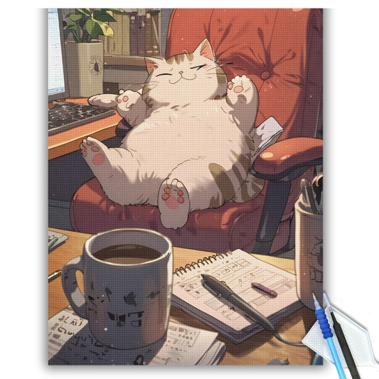 Lazy Office Cat Diamond Painting Kit