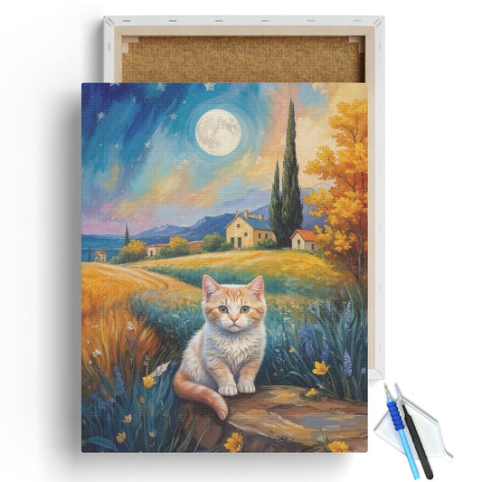 Moonlit Countryside Kitten Diamond Painting Kit