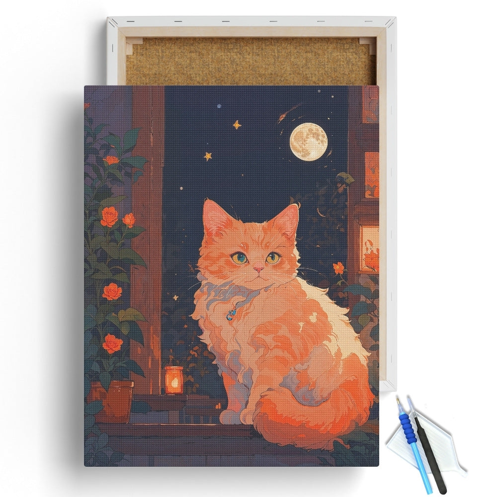 Moonlit Ginger Cat Diamond Painting Kit