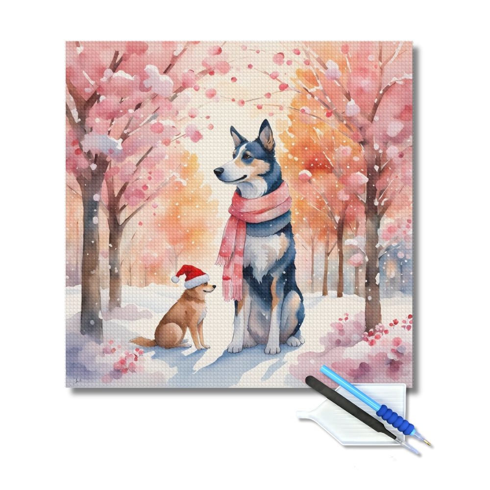 Pastel Christmas Cute Dog Diamond Painting Kit