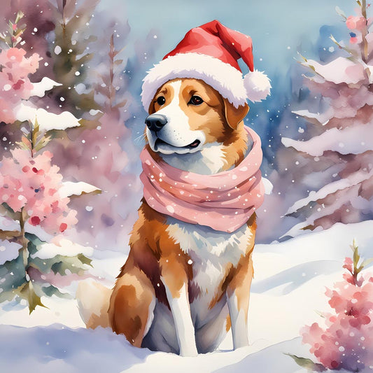 Pastel Christmas Santa Dog