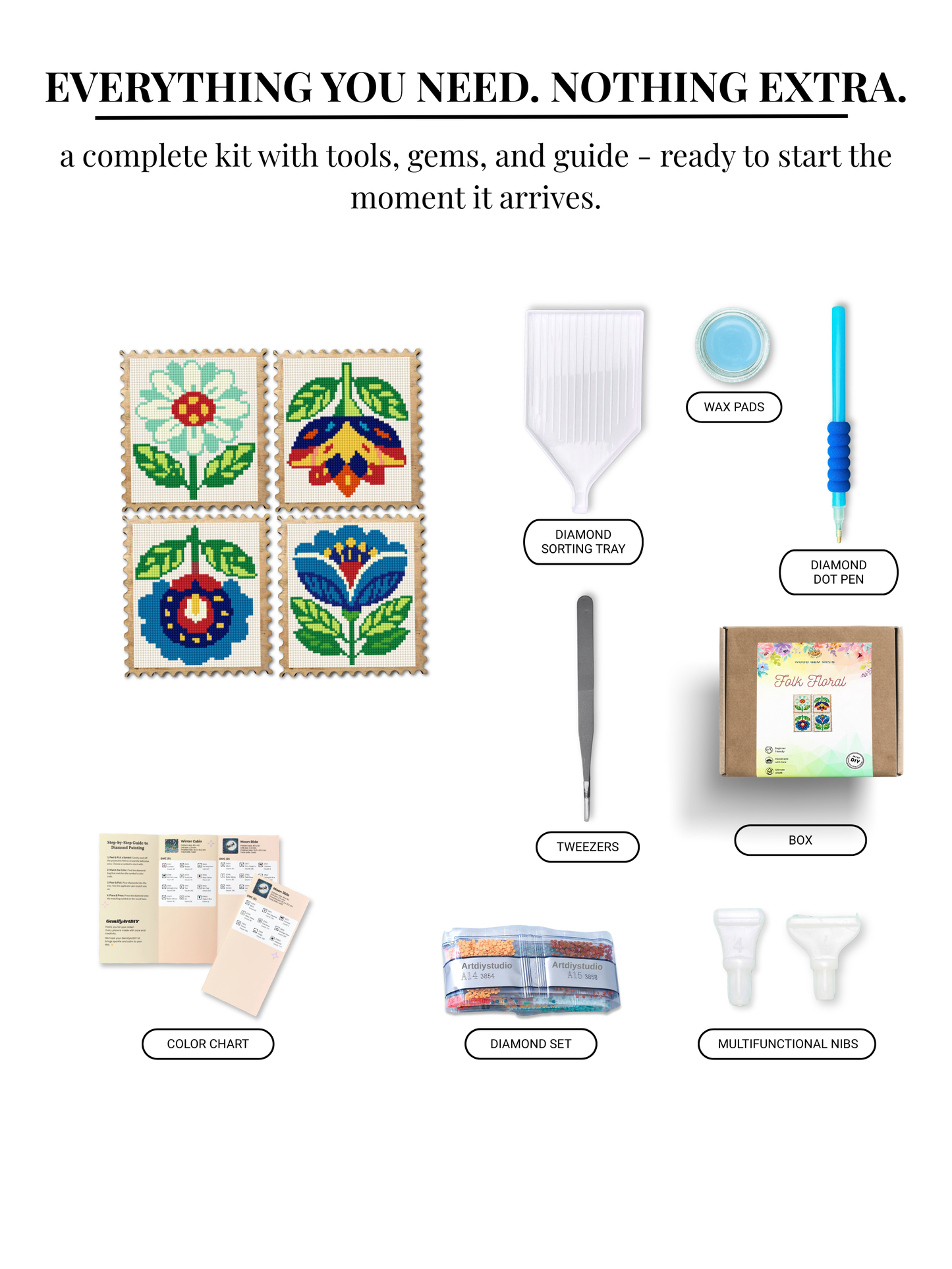 Wood Gem Minis™ - Folk Floral Stamps