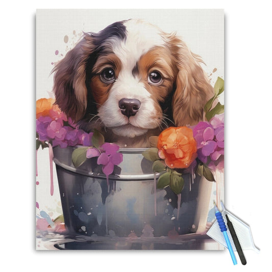 Puppy in Bloom Diamond Painting Kit
