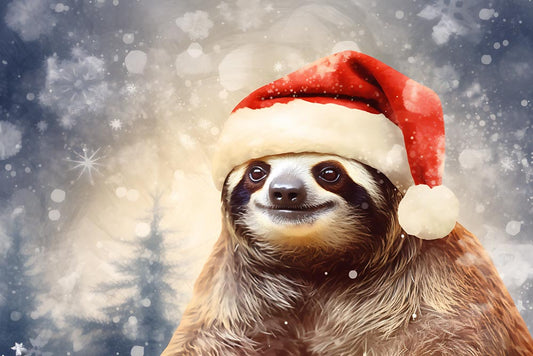 Santa Sloth in Winter Wonderland