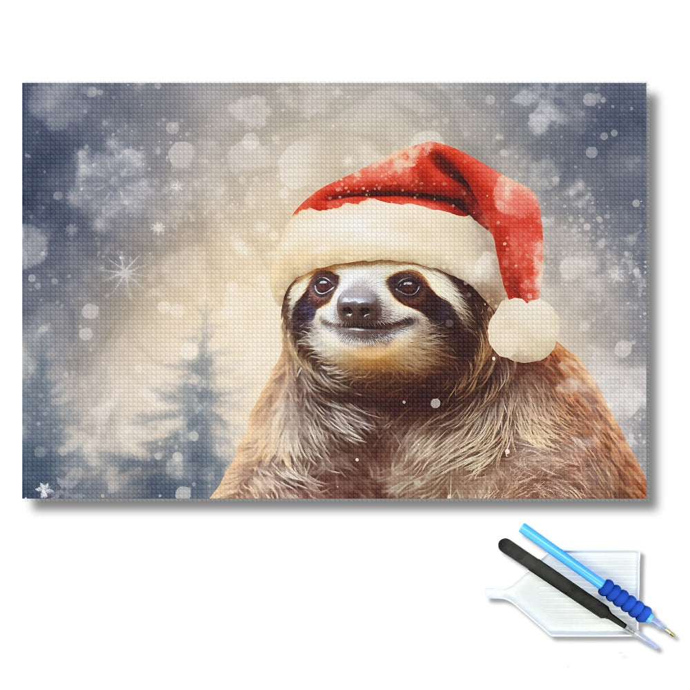 Santa Sloth in Winter Wonderland Diamond Painting Kit