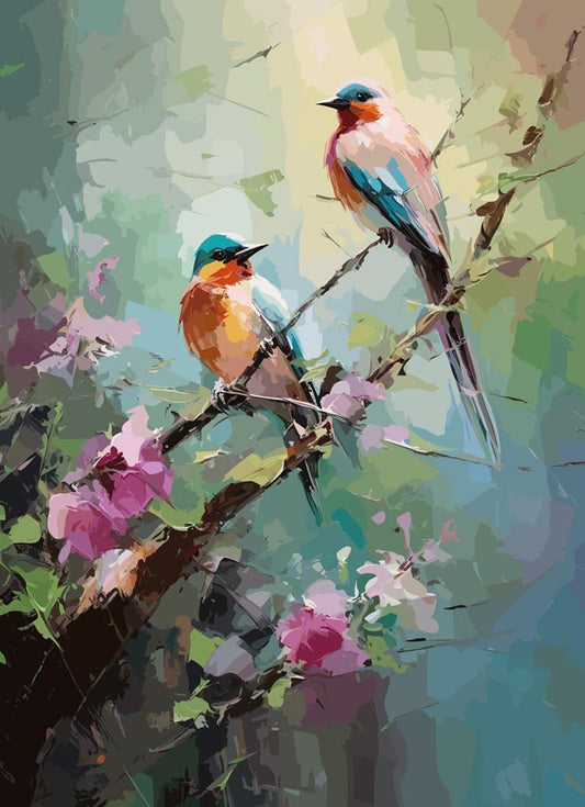 Serene Songbirds on Blossom Branch