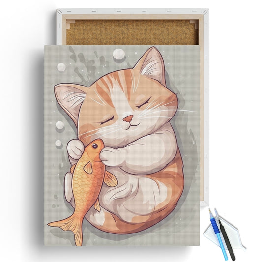 Sleepy Cat Hug Diamond Painting Kit