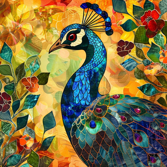 Stained Glass Peacock Majesty