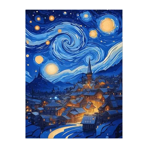 Starry Night Over the Village Diamond Painting Kit