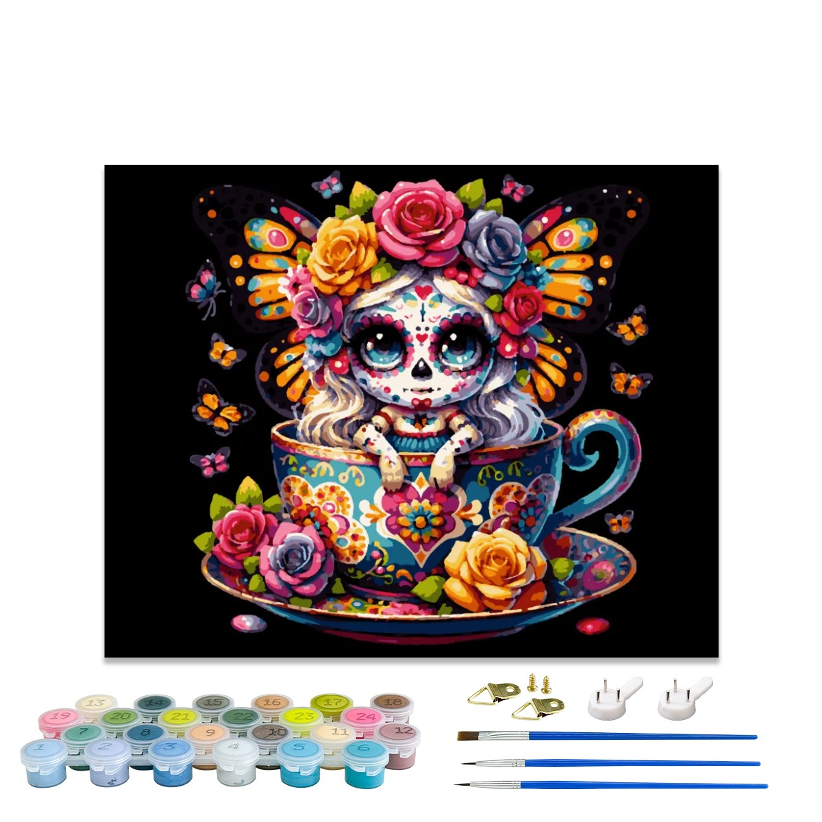 Sugar Skull Butterfly In Tea Cup Paint By Numbers Kit