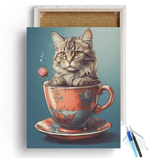 Tea Time Tabby Diamond Painting Kit