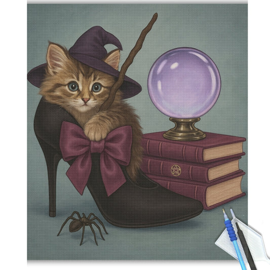 Witchy Kitten with Crystal Ball Diamond Painting Kit