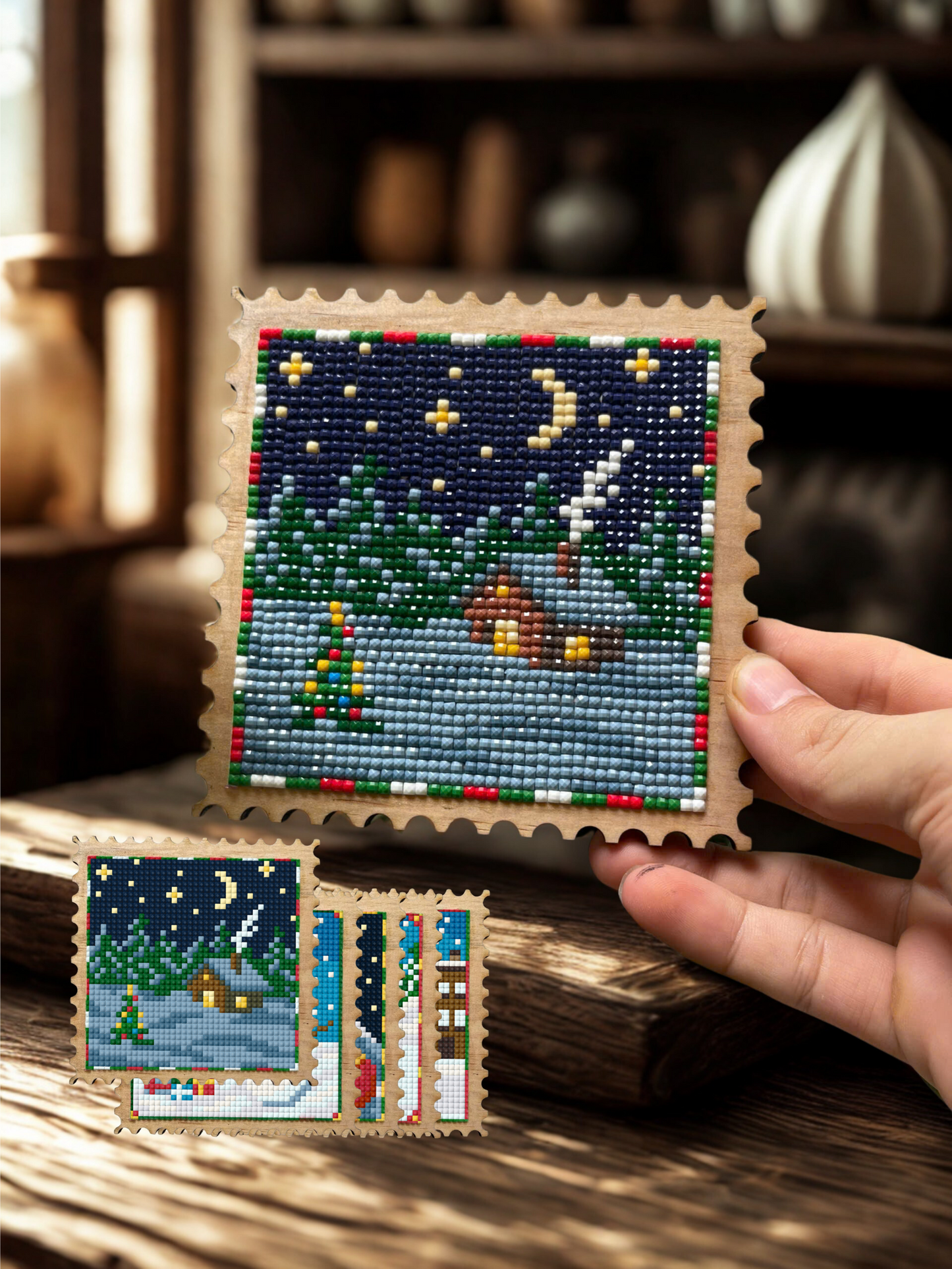 Holiday Stamps – 5-Piece Wooden Diamond Painting Kit