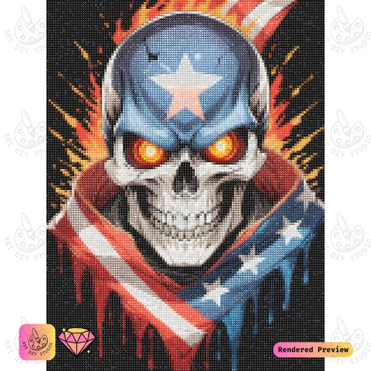 Artdiystudio Blazing Patriot Skull Diy Diamond Painting Kit A Fiery Tribute To Freedom And Power 2
