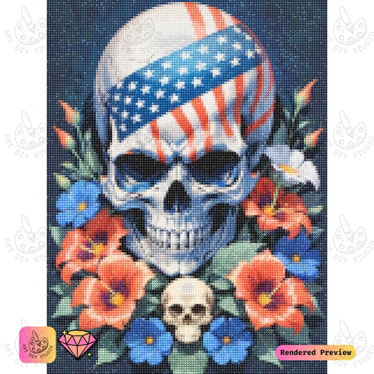 Artdiystudio Blooming Patriot Skull Diy Diamond Painting Kit A Vibrant Tribute To Freedom And Beauty 2