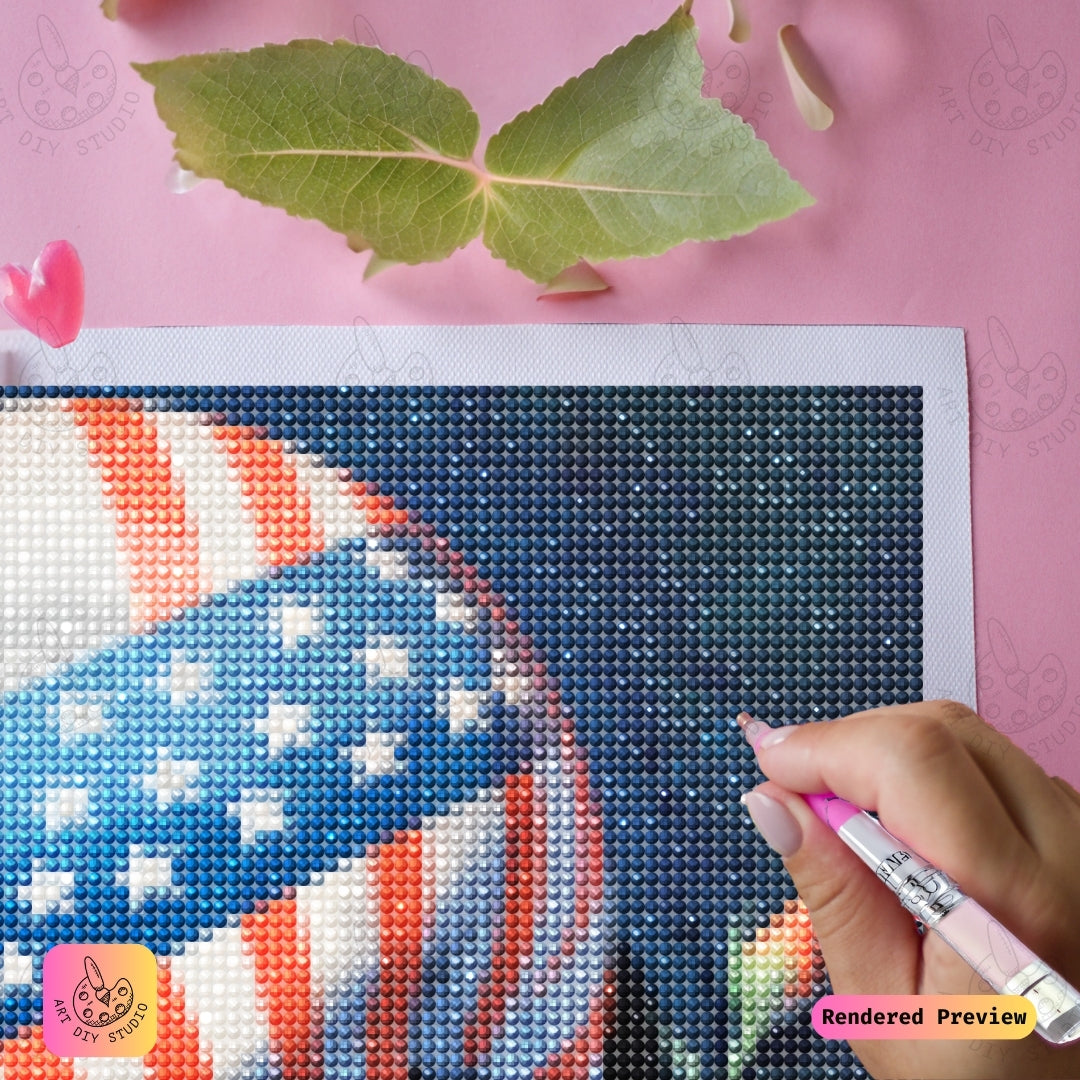 Artdiystudio Blooming Patriot Skull Diy Diamond Painting Kit A Vibrant Tribute To Freedom And Beauty 4