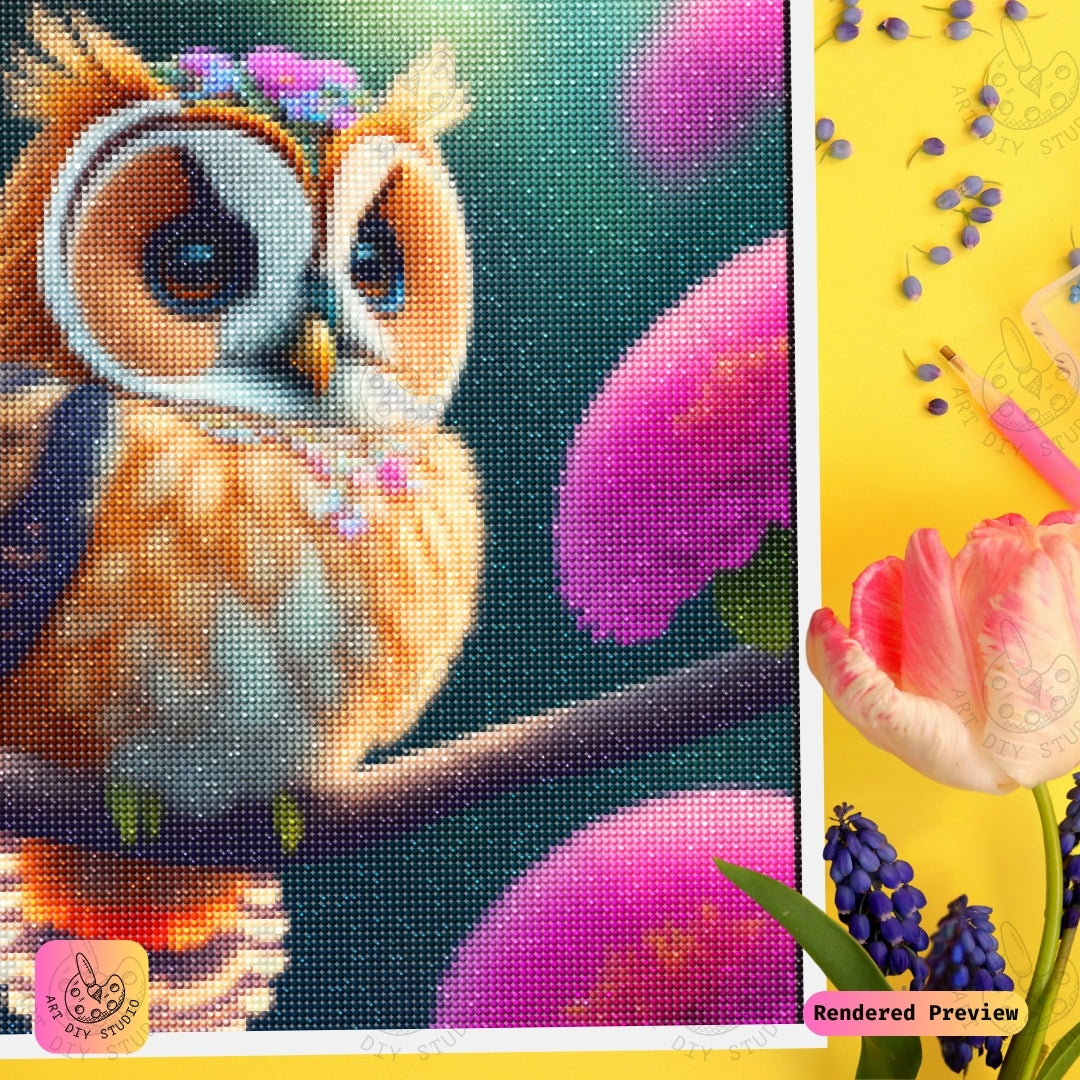 Artdiystudio Blossom Crown Owl Diy Diamond Painting Kit A Whimsical Nature Delight 3