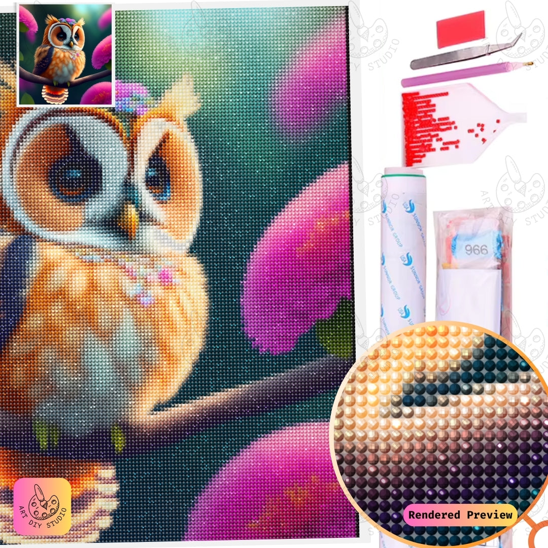 Artdiystudio Blossom Crown Owl Diy Diamond Painting Kit A Whimsical Nature Delight 5