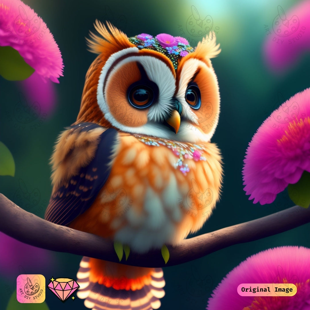 Artdiystudio Blossom Crown Owl Diy Diamond Painting Kit A Whimsical Nature Delight