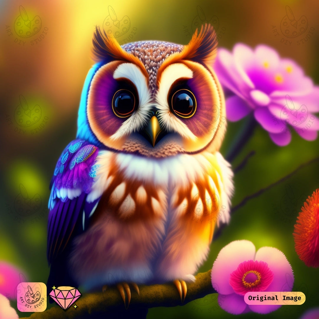 Artdiystudio Blossom Owl Charm Diy Diamond Painting Kit A Burst Of Color And Whimsy