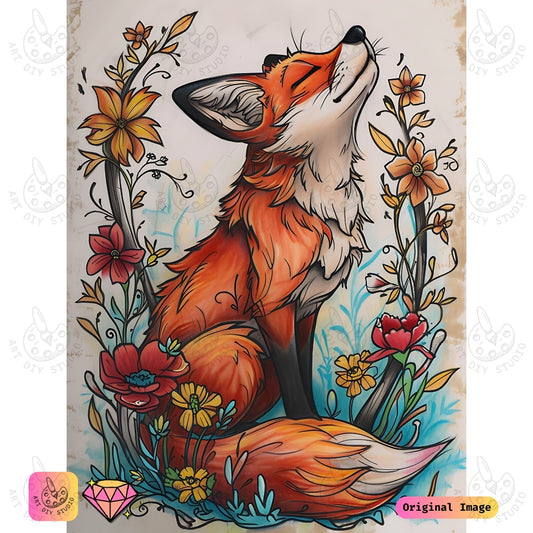 Artdiystudio Blossoming Woodland Fox Diy Diamond Painting Kit A Cheerful Wildlife Masterpiece