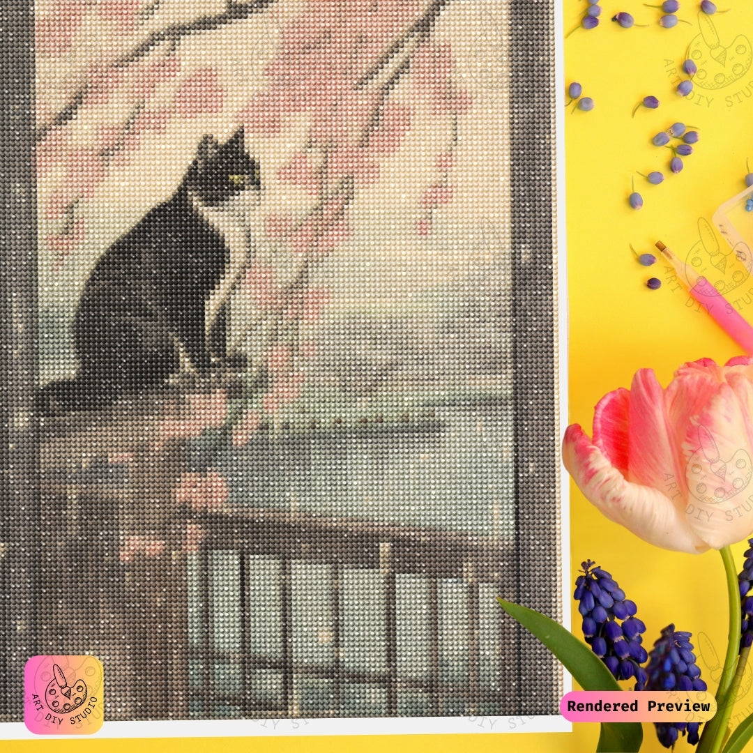 Artdiystudio Blossoms And Whiskers Diy Diamond Painting Kit A Tranquil Cat In Bloom 3