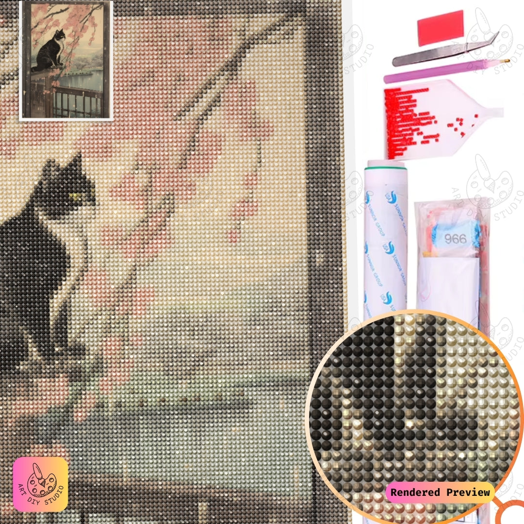 Artdiystudio Blossoms And Whiskers Diy Diamond Painting Kit A Tranquil Cat In Bloom 5