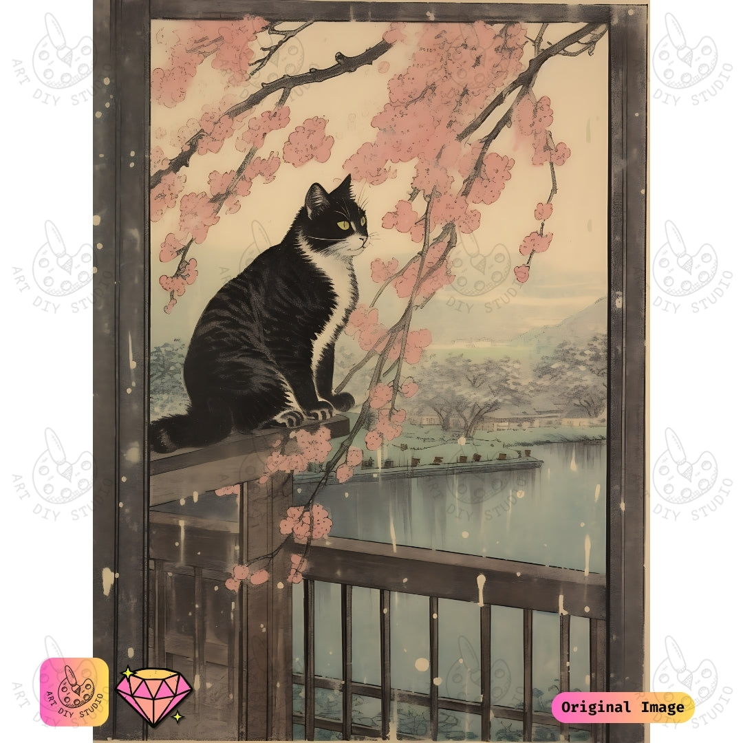 Artdiystudio Blossoms And Whiskers Diy Diamond Painting Kit A Tranquil Cat In Bloom