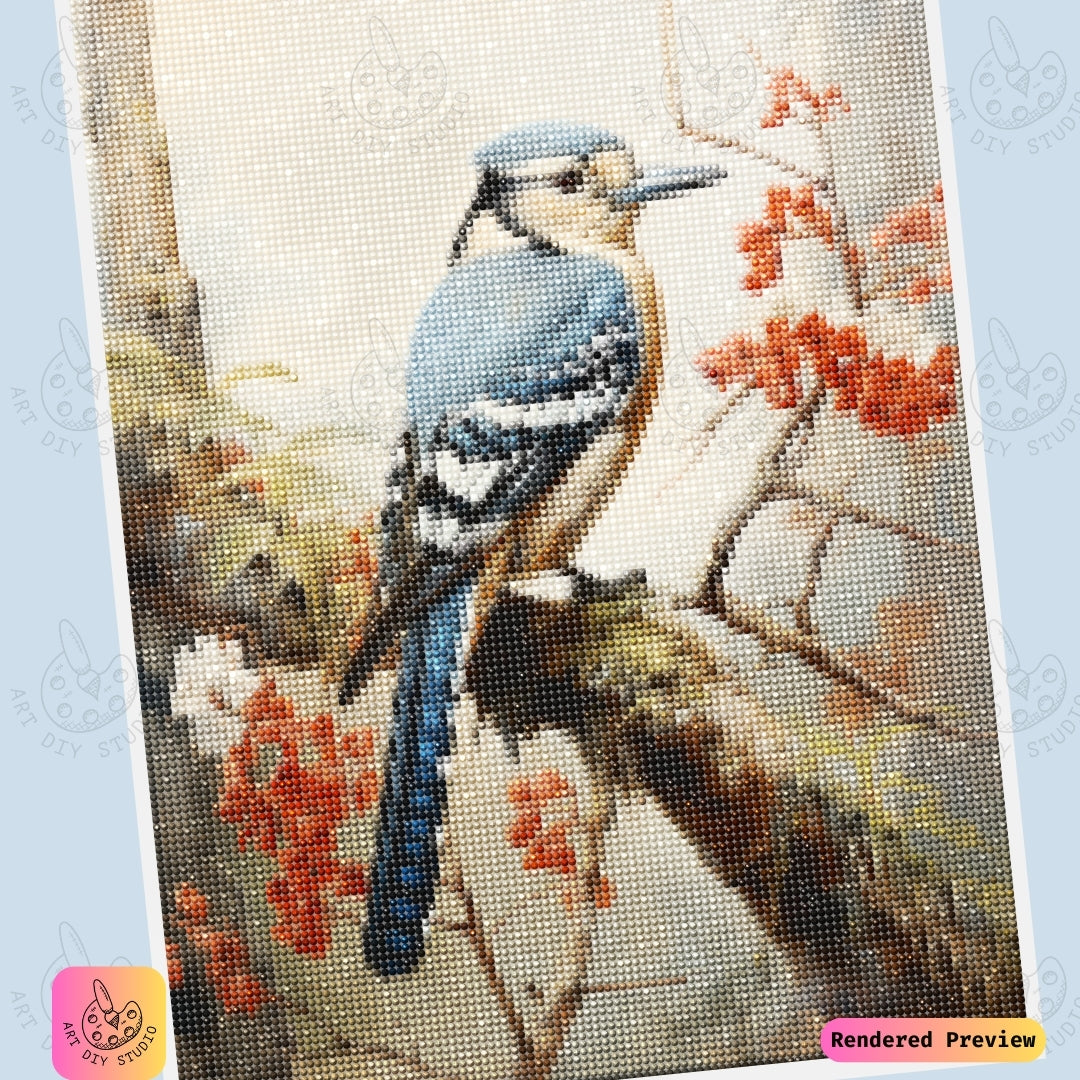 Artdiystudio Blue Jay Serenity Diy Diamond Painting Kit A Moment Of Calm In Nature