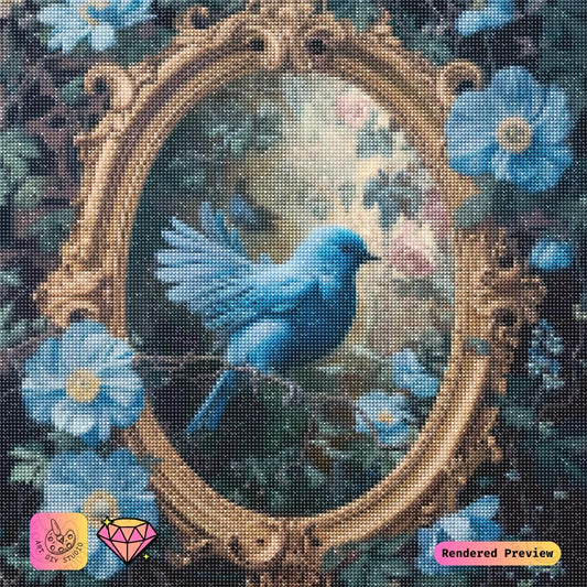 Artdiystudio Bluebird In Gilded Frame Diy Diamond Painting Kit A Masterpiece Of Vintage Elegance 5