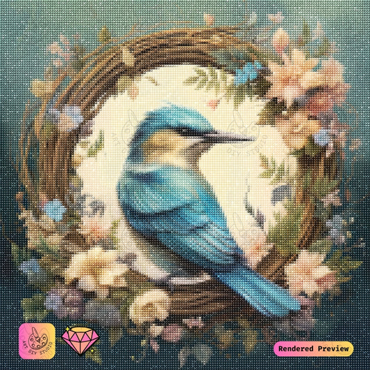 Artdiystudio Bluebird In Wreath Of Blooms Diy Diamond Painting Kit A Rustic Celebration Of Nature 5