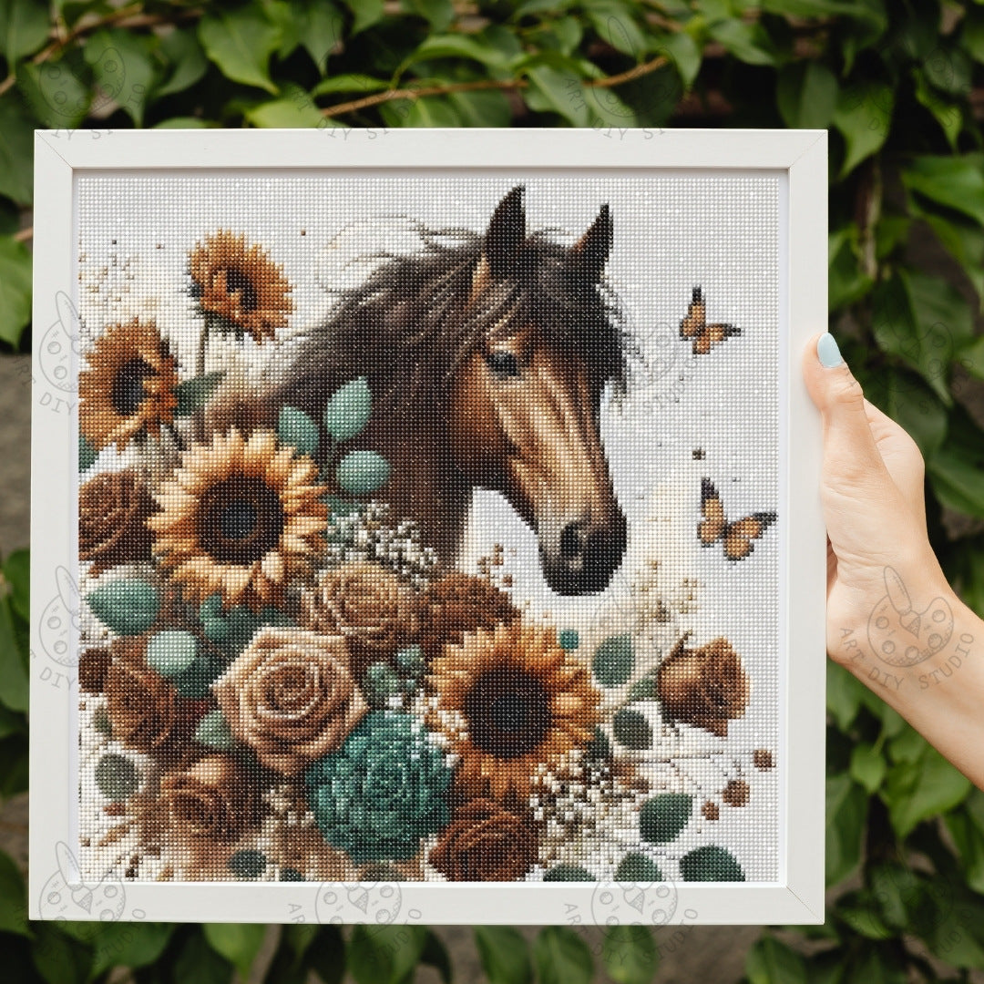 Artdiystudio Boho Floral Horse Diy Diamond Painting Kit Embrace Nature Beauty 2