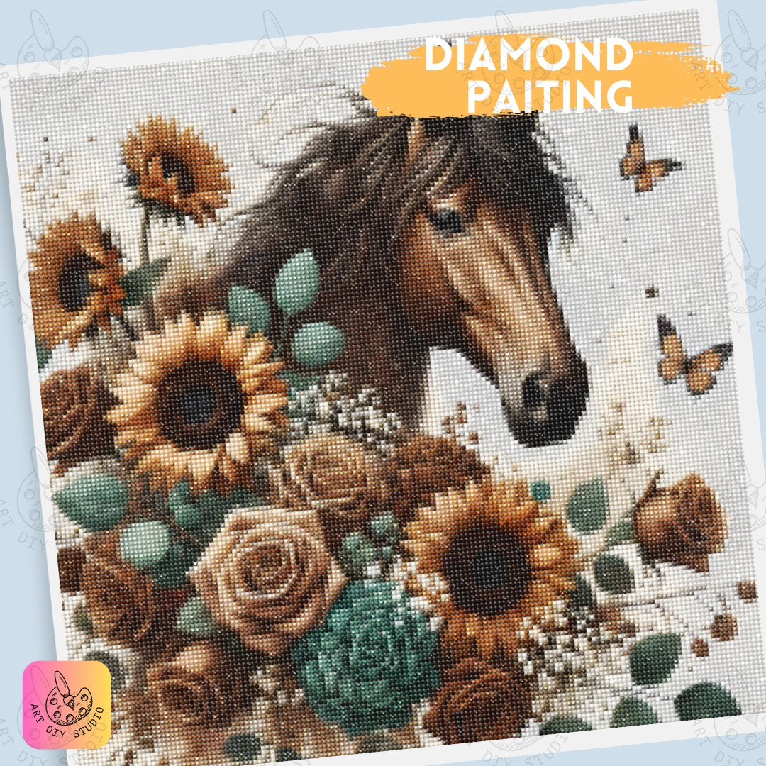 Artdiystudio Boho Floral Horse Diy Diamond Painting Kit Embrace Nature Beauty 4