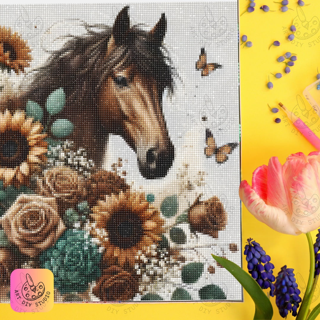 Artdiystudio Boho Floral Horse Diy Diamond Painting Kit Embrace Nature Beauty 6