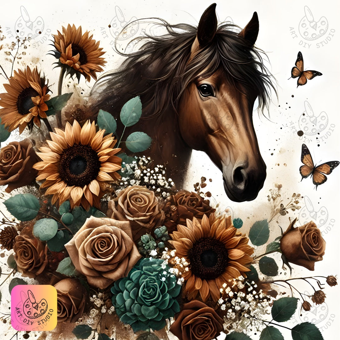 Artdiystudio Boho Floral Horse Diy Diamond Painting Kit Embrace Nature Beauty 8