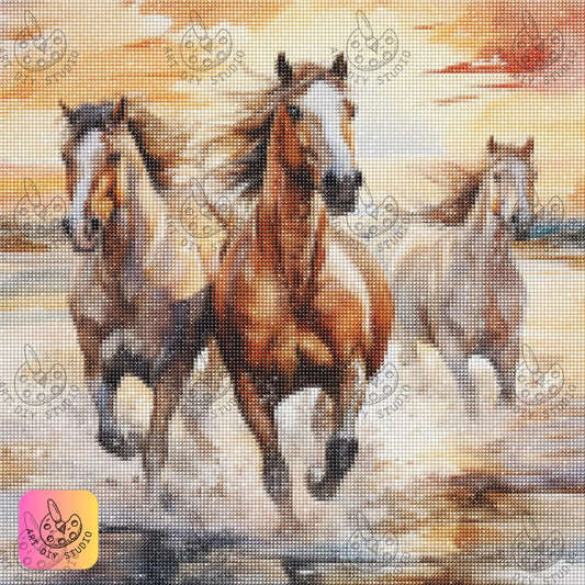 Artdiystudio Bring Home The Majesty Of Horses With Sunset Gallop Trio Diamond Painting 7